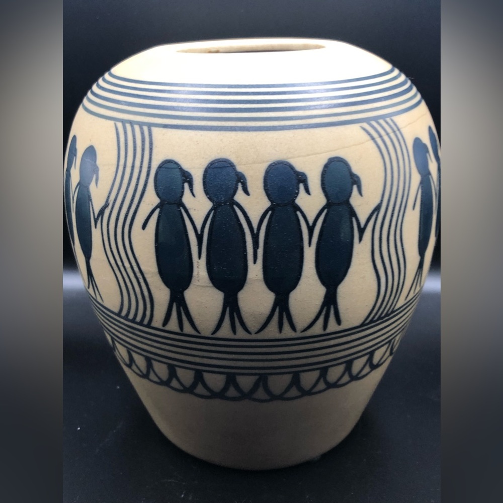 Pier 1 Imports Ceramic Hand Painted People Friendship Jar Vase Urn